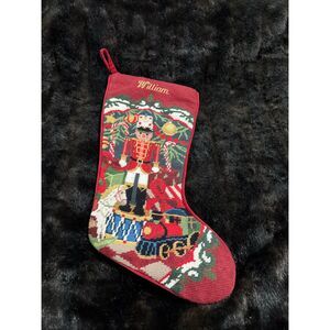 Vintage Needlepoint toy soldier  Christmas Stocking Toys Train SFERRA